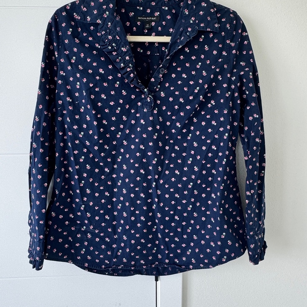 Banana Republic Blue Button Down Shirt with Notched Collar